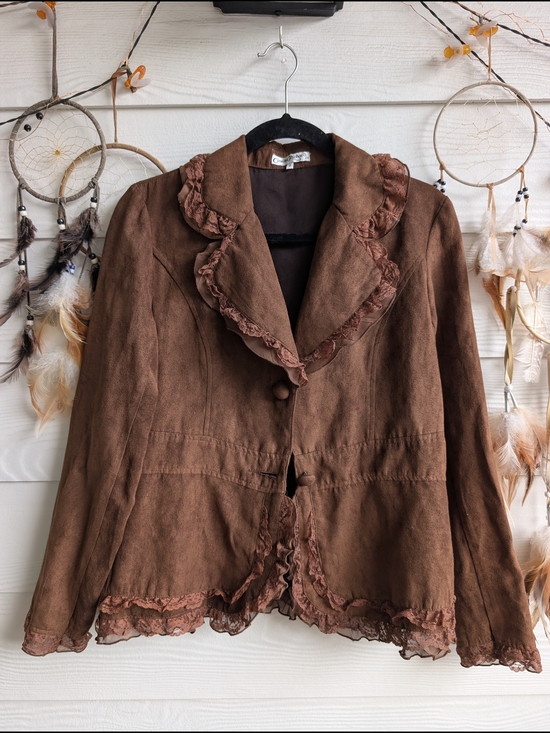 Claudia Richard Jackets & Blazers - Claudia Richard Brown Ruffled Suede-Look Blazer